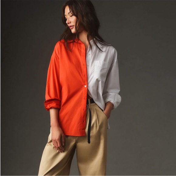 Anthropologie Bennet Button down Color Block Shirt - Picture 2 of 9